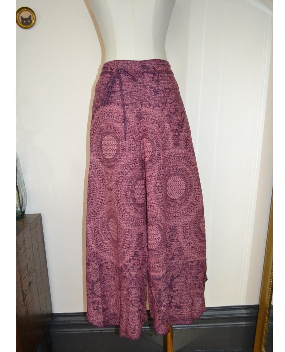 Boho Bohemian Hippie Festival Flowy Wide Leg Slip On High Waisted Relaxed Pants